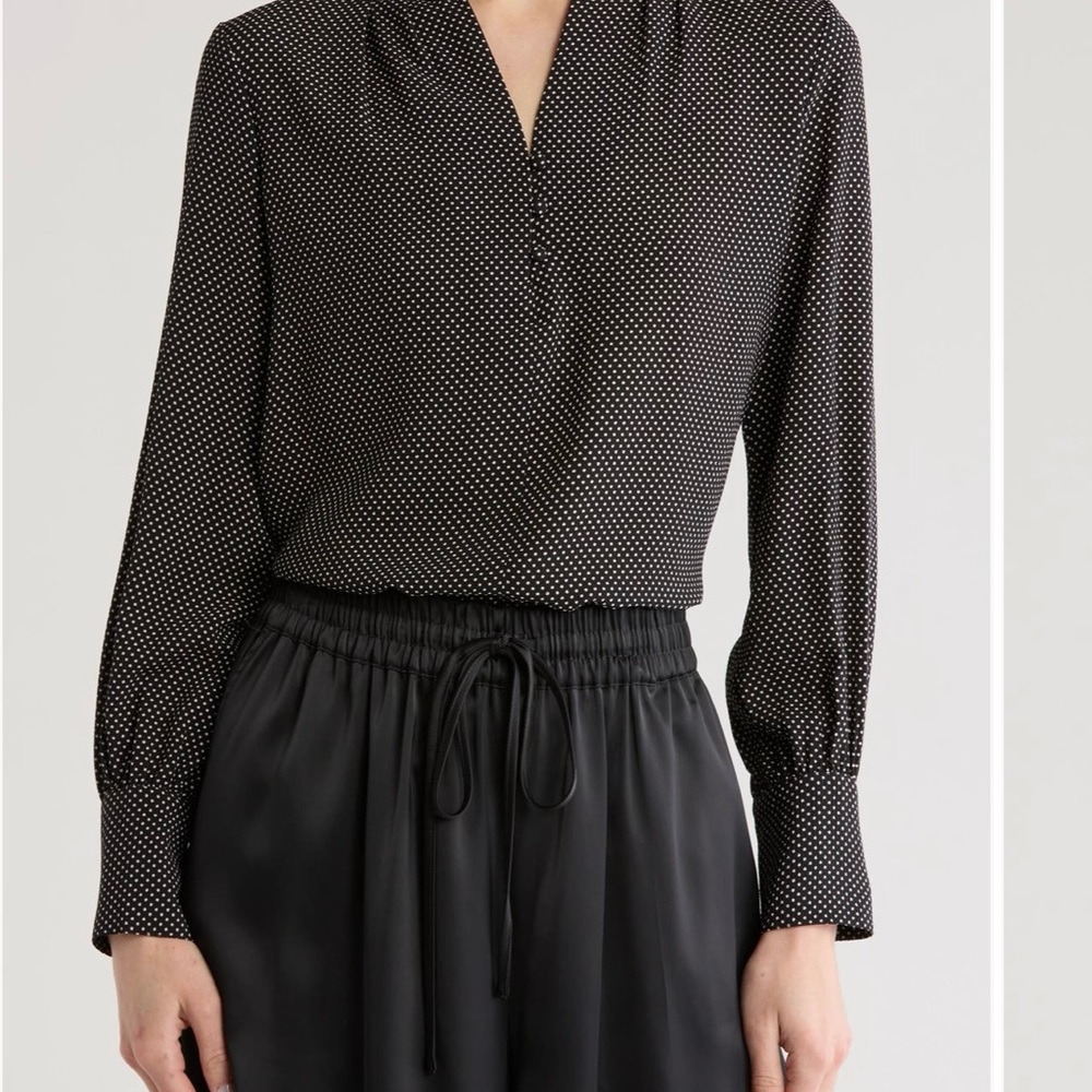 Adrianna Papell Patterned Button-Up Shirt (Black Polka Dot Women's Top)